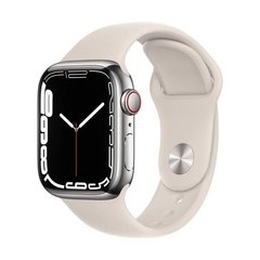 Apple Watch Series 7 GPS + Cellular 45mm Silver Stainless Steel case with Starlight Sport band (MKJD3)