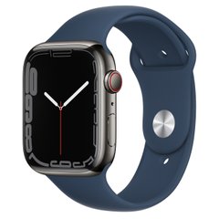 Apple Watch Series 7 GPS+Cellular 45mm Graphite Stainless Steel case with Abyss Blue Sport band (MKJH3)
