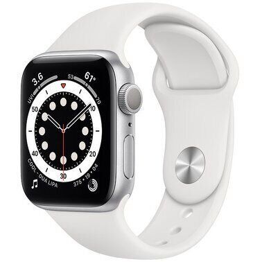 Apple Watch Series 6 44mm GPS Silver Aluminum Case with White Sport Band (M00D3)